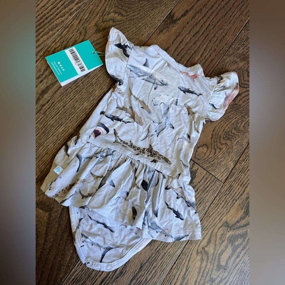 Posh Peanut gray shark print ruffle bodysuit - Picture 3 of 3